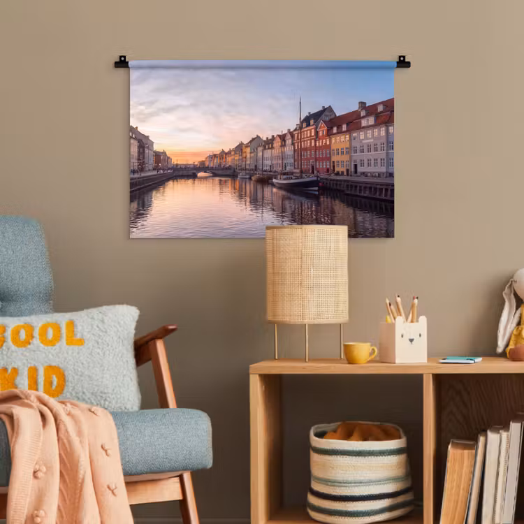 Stad - Gracht - Zonsondergang - Klassiek - Kleurrijk Wandkleed katoen klein -wsfeer4_kind