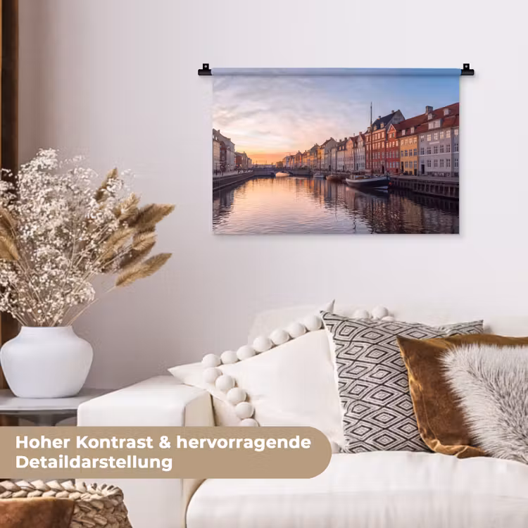 Stad - Gracht - Zonsondergang - Klassiek - Kleurrijk Wandkleed katoen klein -tsfeer1_DE