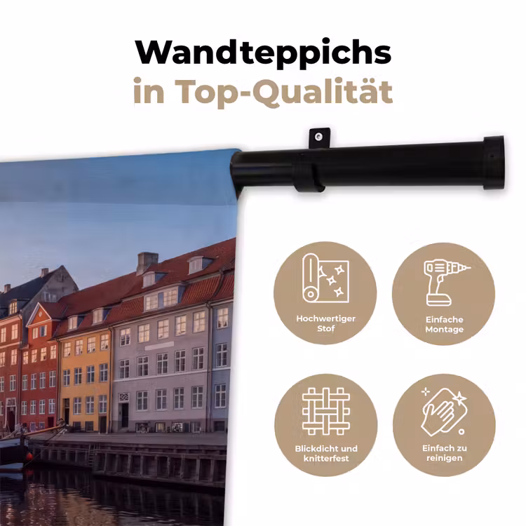 Stad - Gracht - Zonsondergang - Klassiek - Kleurrijk Wandkleed katoen klein -tsfeer2_DE