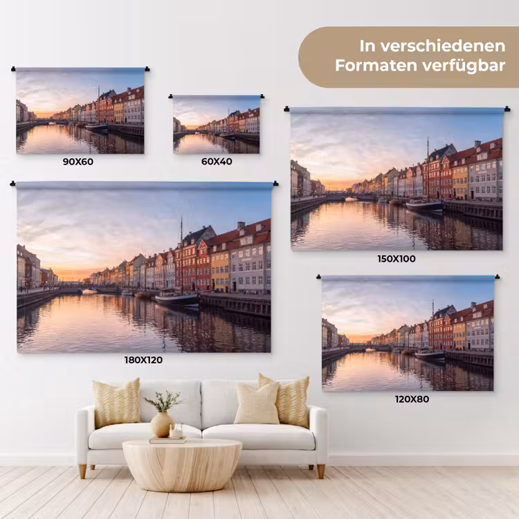 Stad - Gracht - Zonsondergang - Klassiek - Kleurrijk Wandkleed katoen klein -tsfeer8_DE
