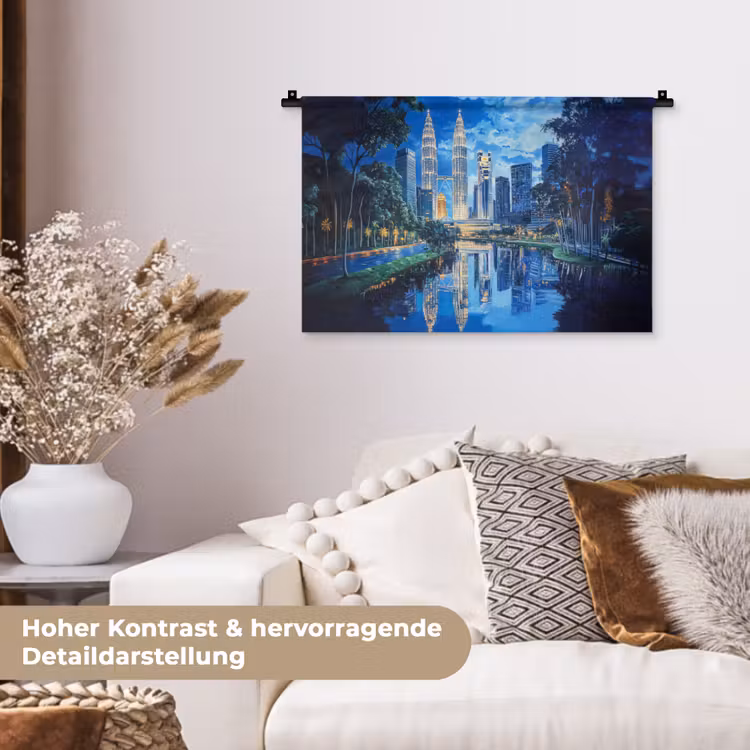 Stad Kuala Lumpur - Skyline - Wolkenkrabbers - Water Wandkleed katoen klein -tsfeer1_DE