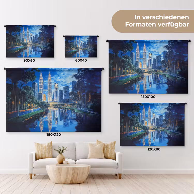Stad Kuala Lumpur - Skyline - Wolkenkrabbers - Water Wandkleed katoen klein -tsfeer8_DE