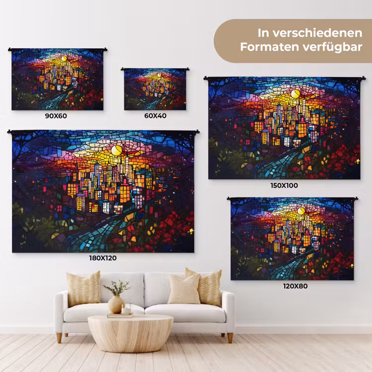 Stad - Maan - Mozaïek - Kleurrijk Wandkleed katoen klein -tsfeer8_DE