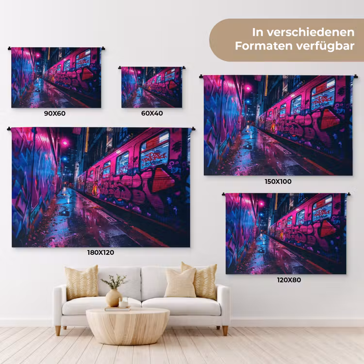 Stad - Neon - Nacht - Roze - Graffiti Wandkleed katoen klein -tsfeer8_DE