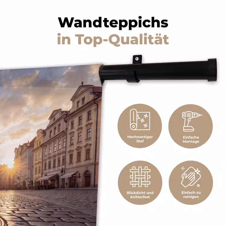 Stad - Praag - Ochtend - Architectuur - Goud Wandkleed katoen klein -tsfeer2_DE