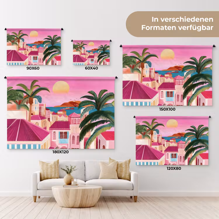 Stad - Roze - Palmbomen Wandkleed katoen klein -tsfeer8_DE