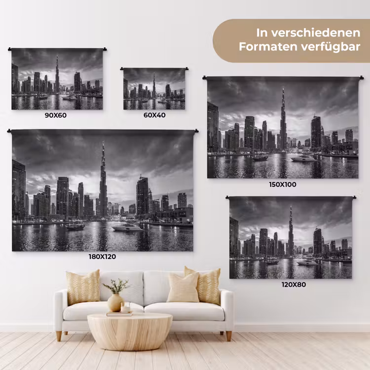 Stad - Skyline - Architectuur - Avond - Zwart-wit Wandkleed katoen klein -tsfeer8_DE