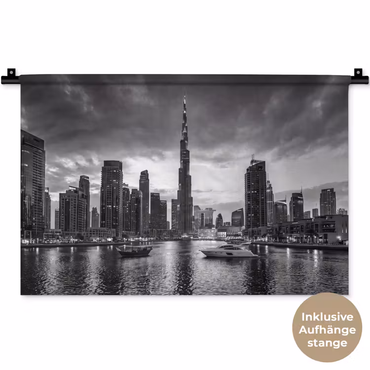 Stad - Skyline - Architectuur - Avond - Zwart-wit Wandkleed katoen klein -t3d_DE