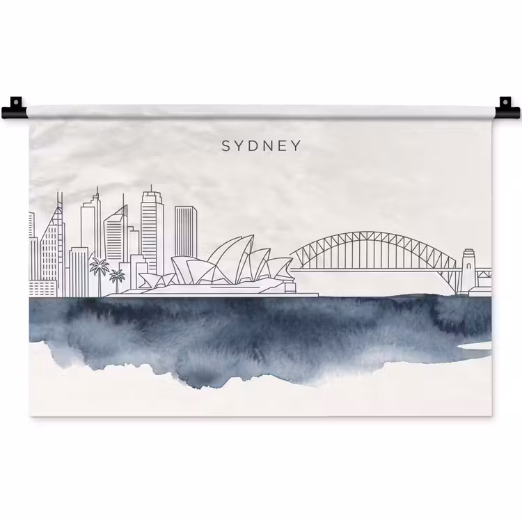 Stad - Skyline - Architectuur - Minimalistisch - Blauw Wandkleed katoen klein -zz3d