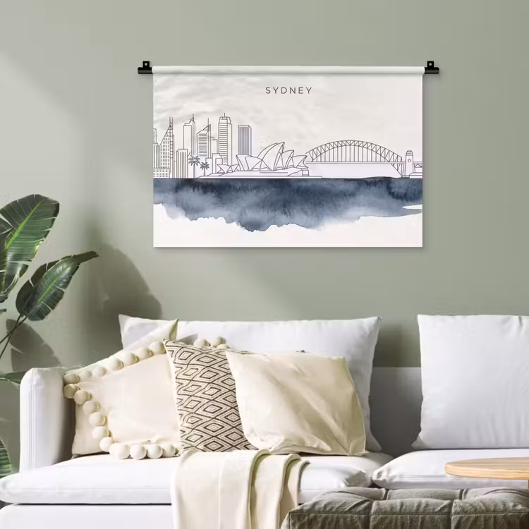 Stad - Skyline - Architectuur - Minimalistisch - Blauw Wandkleed katoen klein -sfeer7