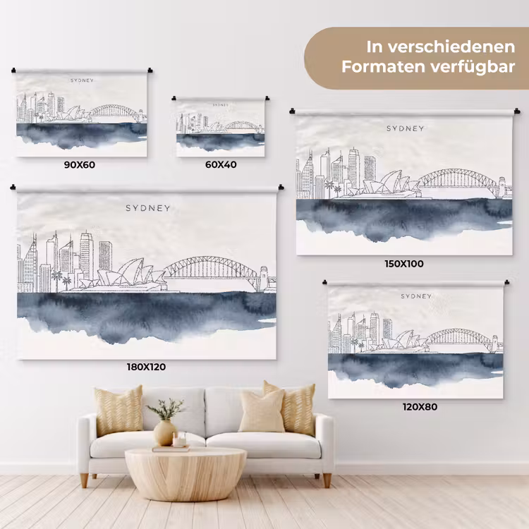 Stad - Skyline - Architectuur - Minimalistisch - Blauw Wandkleed katoen klein -tsfeer8_DE