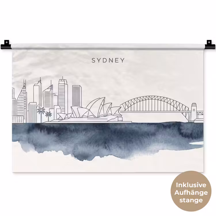 Stad - Skyline - Architectuur - Minimalistisch - Blauw Wandkleed katoen klein -t3d_DE
