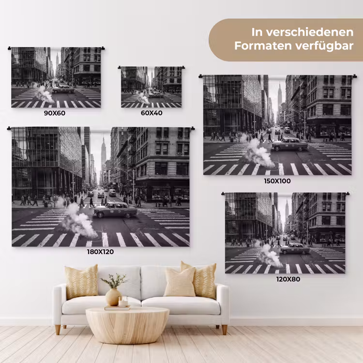 Stad - Straat - Gebouwen - Verkeer - Zwart-wit Wandkleed katoen klein -tsfeer8_DE