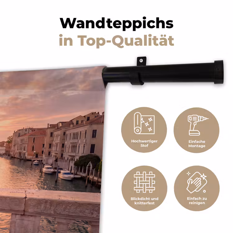 Stad - Venetië - Kanaal - Zonsopgang - Architectuur - Goud Wandkleed katoen klein -tsfeer2_DE