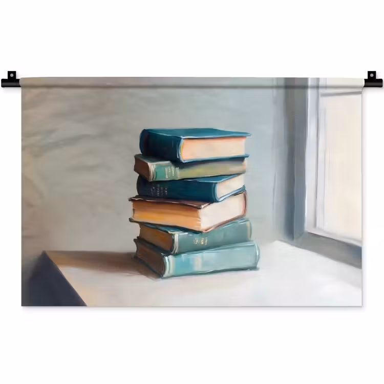Stapel - Boeken - Groen - Daglicht Wandkleed katoen klein -zz3d