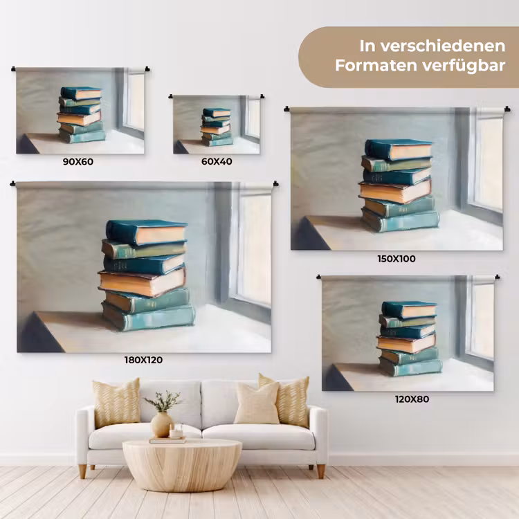 Stapel - Boeken - Groen - Daglicht Wandkleed katoen klein -tsfeer8_DE