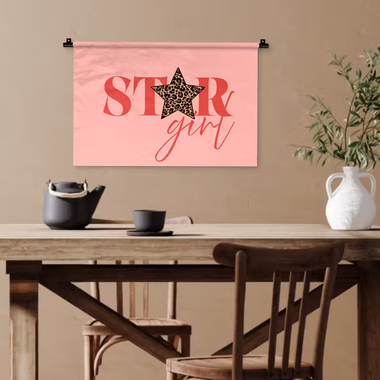 Star girl - Roze - Panter - Ster Wandkleed katoen klein -sfeer6