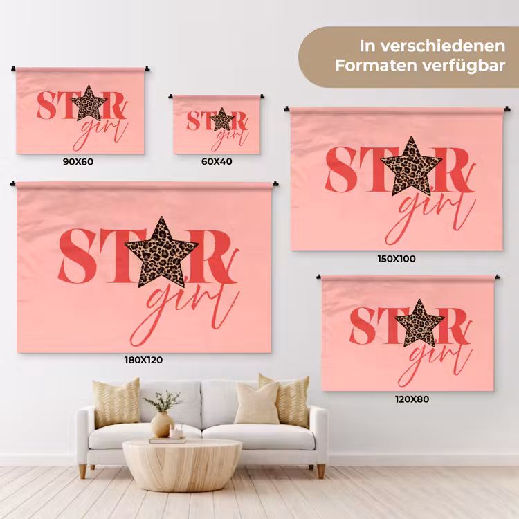 Star girl - Roze - Panter - Ster Wandkleed katoen klein -tsfeer8_DE