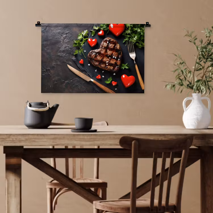 Steak - Hart - Bestek Wandkleed katoen klein -sfeer6
