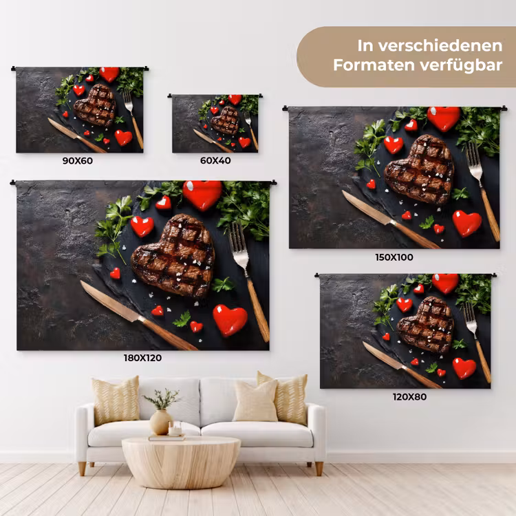 Steak - Hart - Bestek Wandkleed katoen klein -tsfeer8_DE