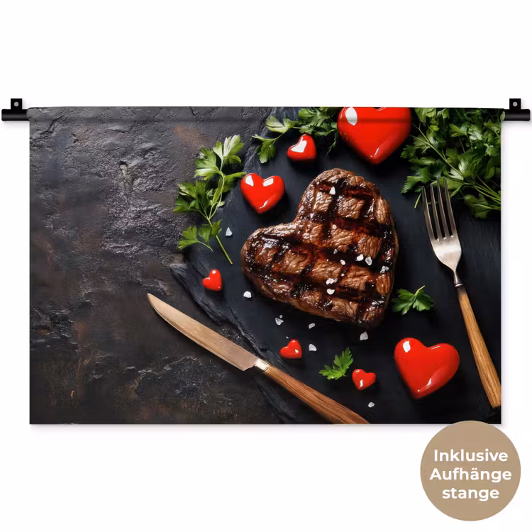 Steak - Hart - Bestek Wandkleed katoen klein -t3d_DE