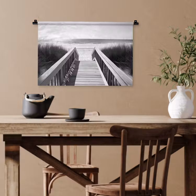Loopbrug - Hout - Strand - Zee Wandkleed katoen klein -sfeer6