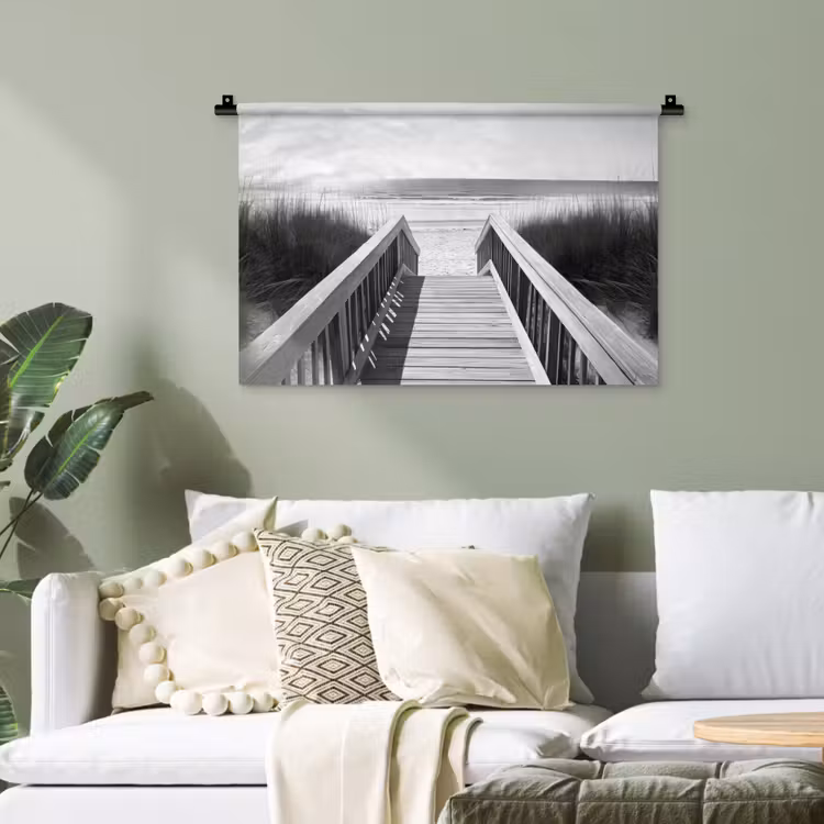 Loopbrug - Hout - Strand - Zee Wandkleed katoen klein -sfeer7