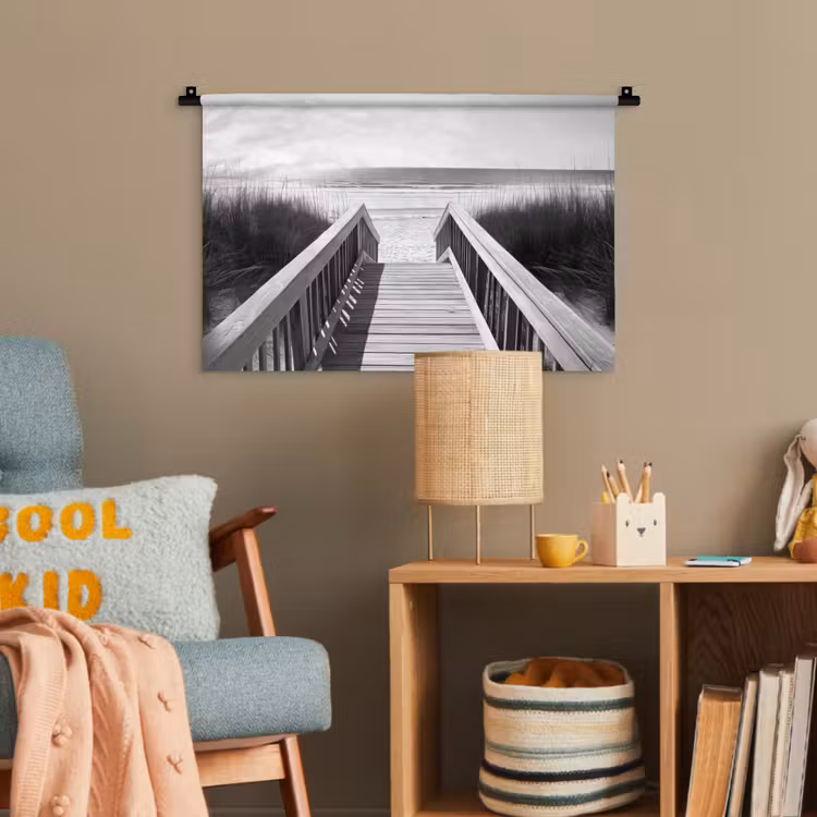 Loopbrug - Hout - Strand - Zee Wandkleed katoen klein -wsfeer4_kind