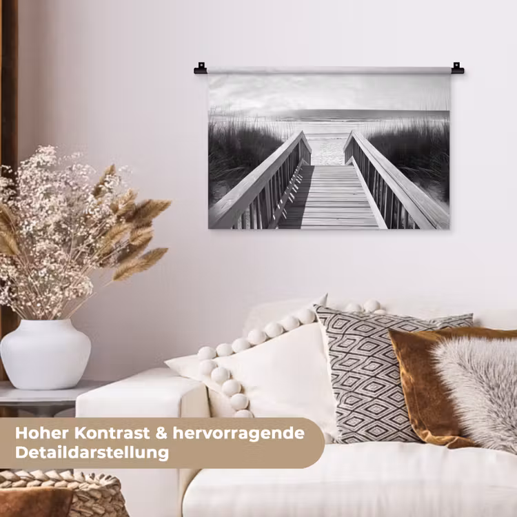 Loopbrug - Hout - Strand - Zee Wandkleed katoen klein -tsfeer1_DE