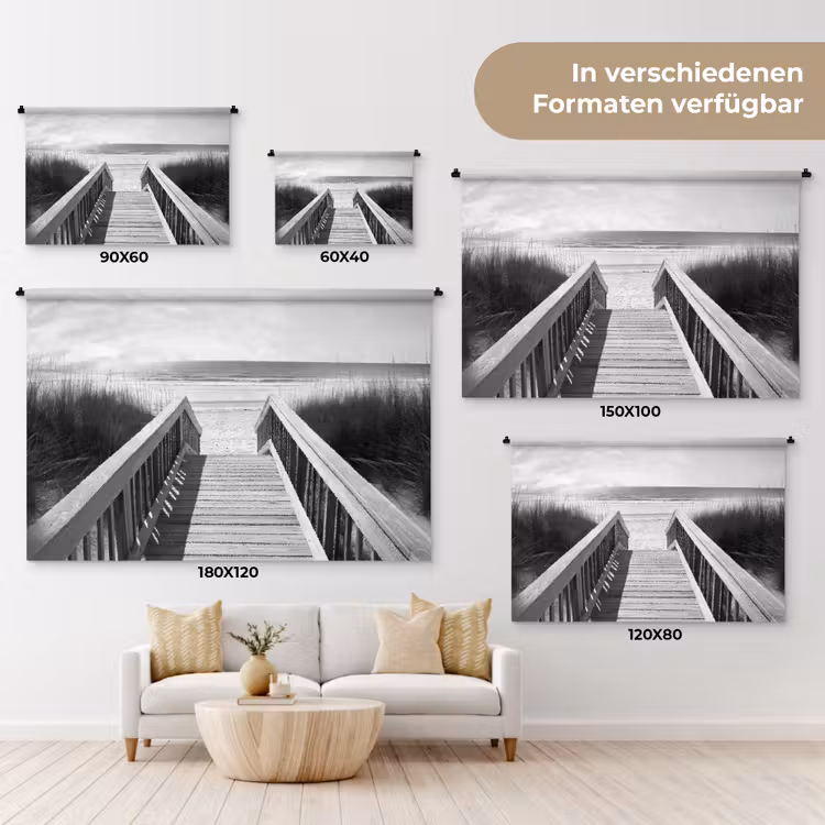 Loopbrug - Hout - Strand - Zee Wandkleed katoen klein -tsfeer8_DE