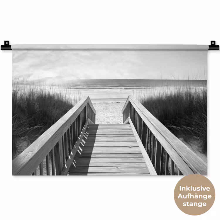 Loopbrug - Hout - Strand - Zee Wandkleed katoen klein -t3d_DE