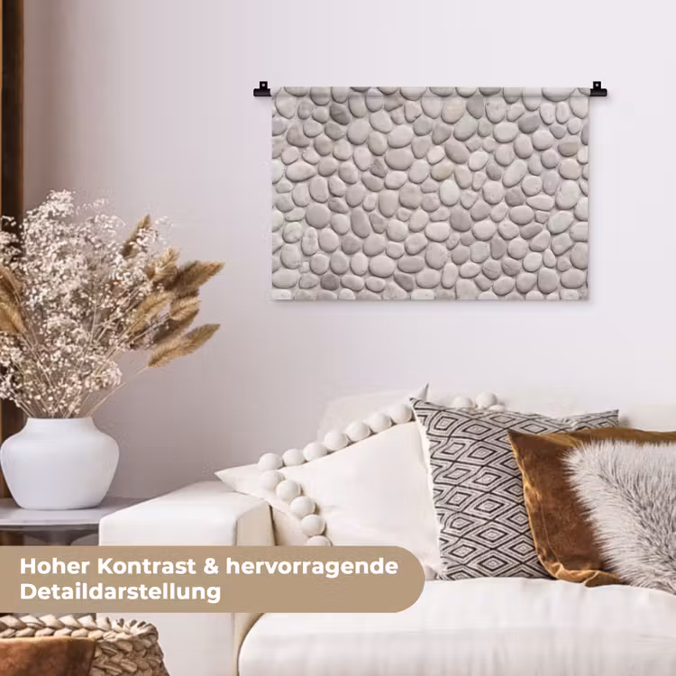 Steen - Kiezel - Natuur - Minimalistisch - Beige Wandkleed katoen klein -tsfeer1_DE