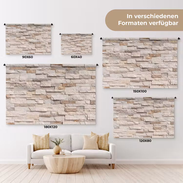 Steen - Muur - Textuur - Rustiek - Beige Wandkleed katoen klein -tsfeer8_DE
