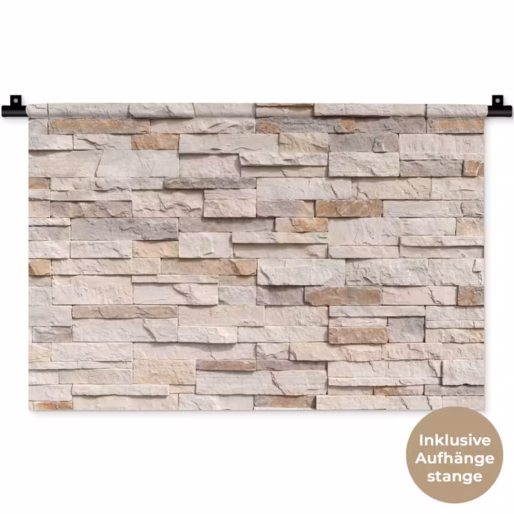 Steen - Muur - Textuur - Rustiek - Beige Wandkleed katoen klein -t3d_DE