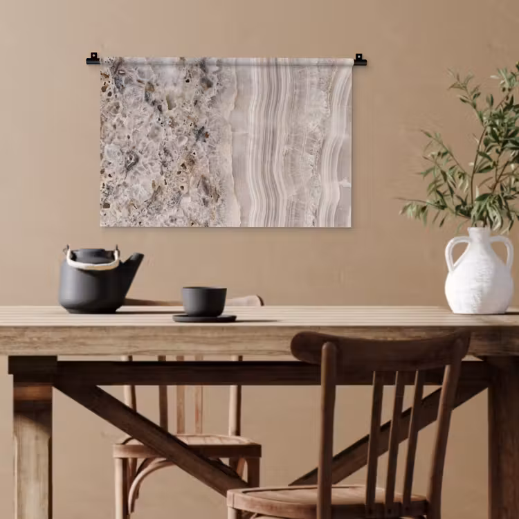 Steen - Textuur - Abstract - Beige - Wit Wandkleed katoen klein -sfeer6