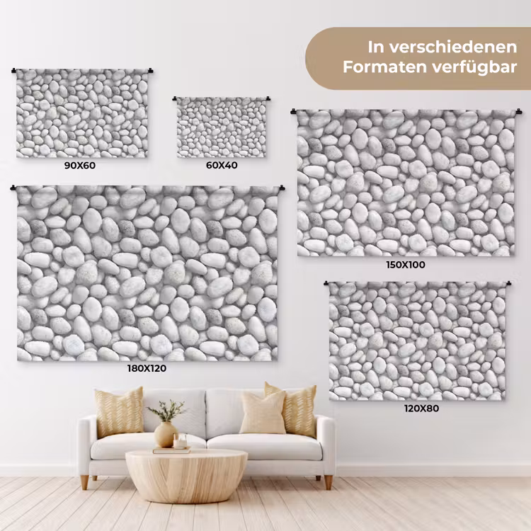 Steentjes - Grijs - Ovaal Wandkleed katoen klein 269 -tsfeer8_DE