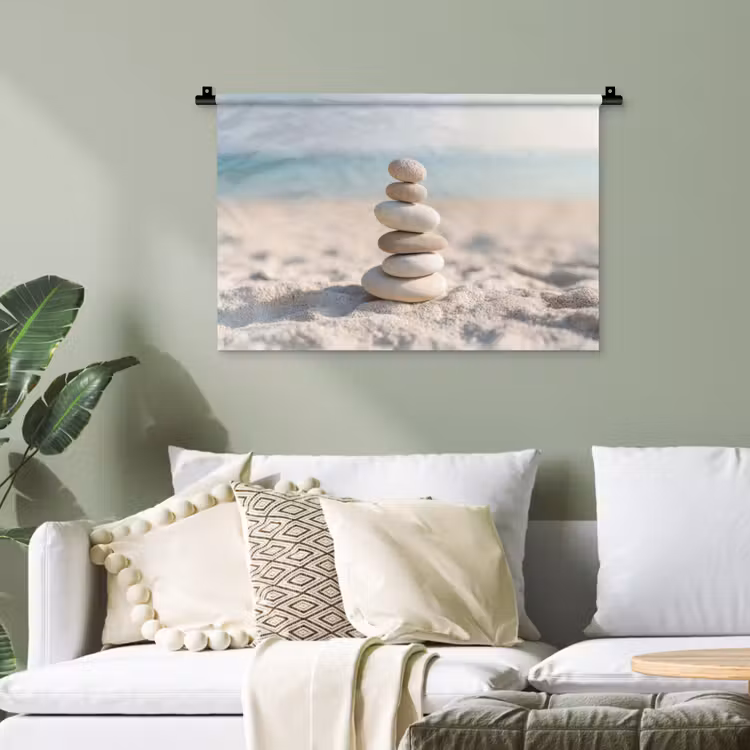 Stenen - Stapel - Zand - Zee Wandkleed katoen klein -sfeer7