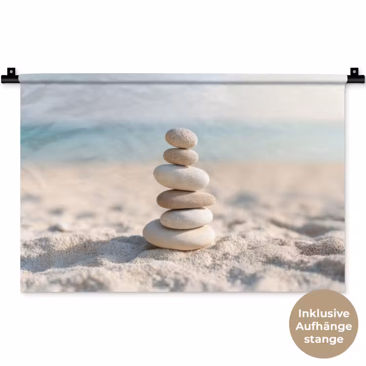 Stenen - Stapel - Zand - Zee Wandkleed katoen klein -t3d_DE