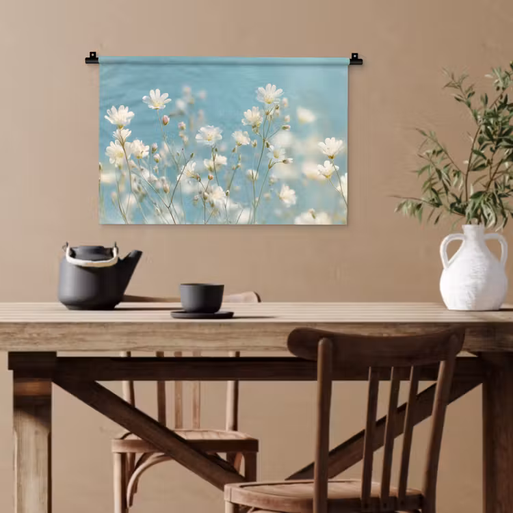 Stengels - Bloemen - Lucht - Wit Wandkleed katoen klein -sfeer6