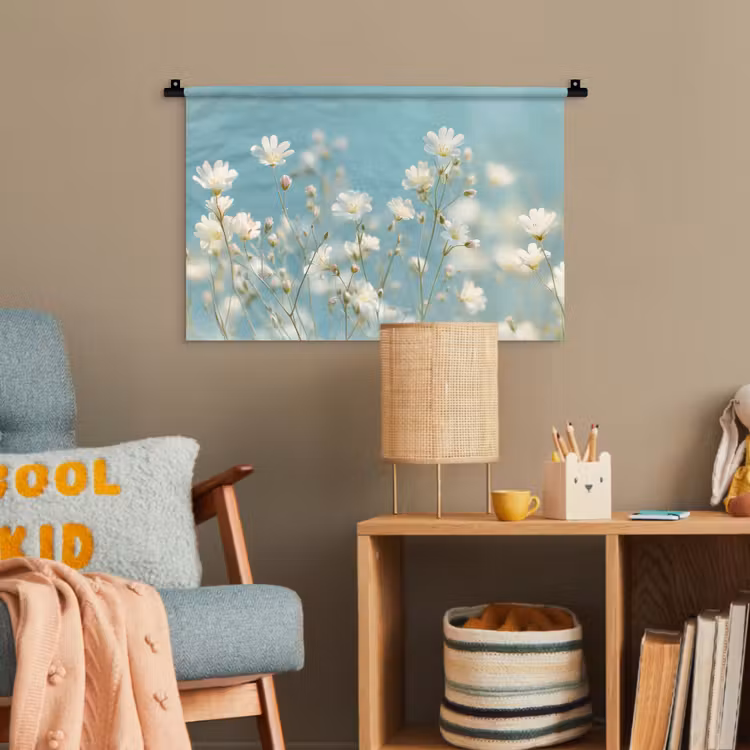 Stengels - Bloemen - Lucht - Wit Wandkleed katoen klein -wsfeer4_kind