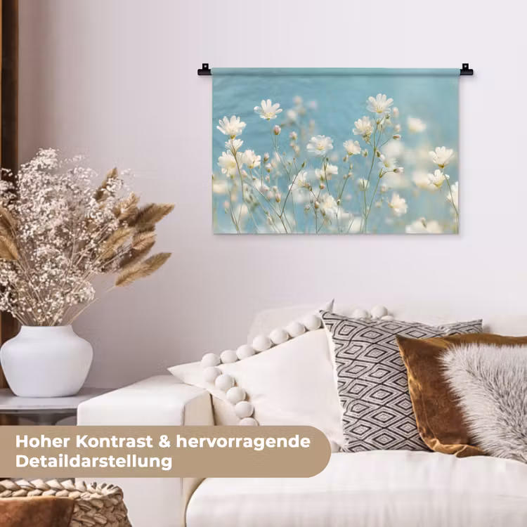 Stengels - Bloemen - Lucht - Wit Wandkleed katoen klein -tsfeer1_DE