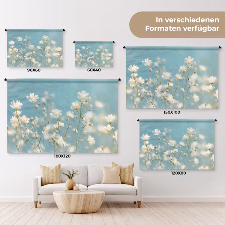 Stengels - Bloemen - Lucht - Wit Wandkleed katoen klein -tsfeer8_DE