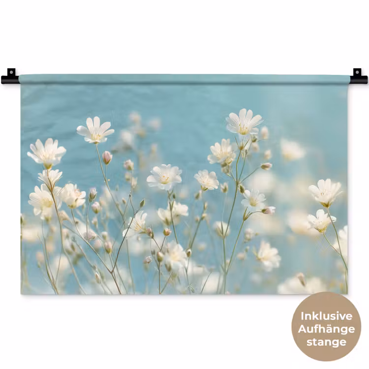 Stengels - Bloemen - Lucht - Wit Wandkleed katoen klein -t3d_DE