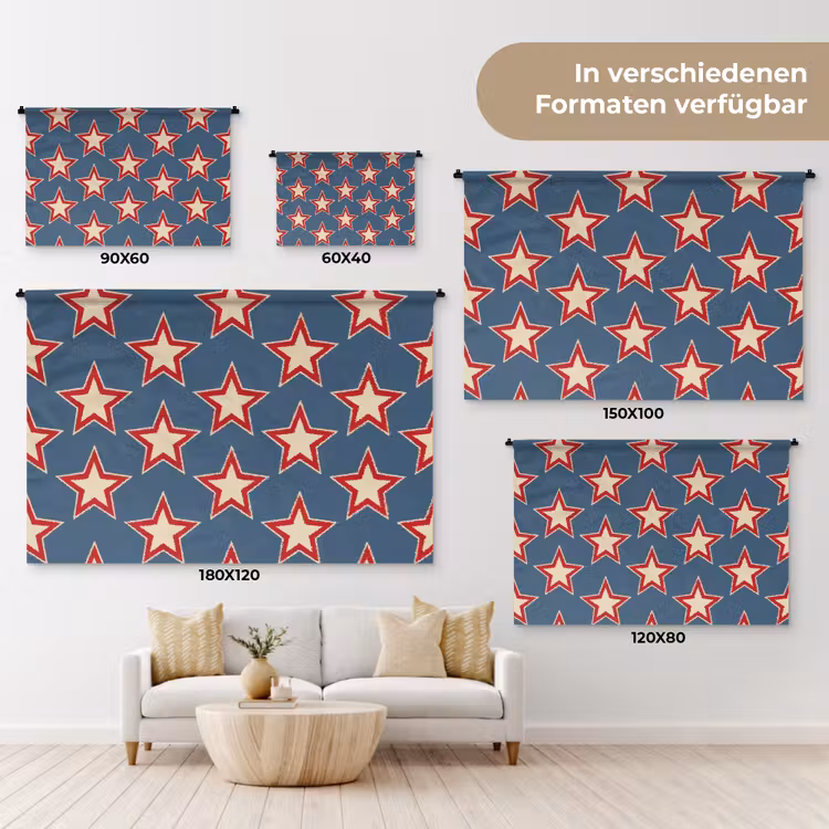 Ster - Klassiek - Blauw Wandkleed katoen klein 269 -tsfeer8_DE