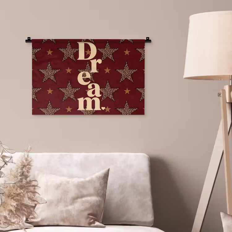 Sterren - Luipaardprint - Dream - Bordeaux Wandkleed katoen klein -sfeer4