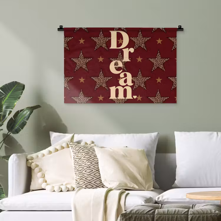 Sterren - Luipaardprint - Dream - Bordeaux Wandkleed katoen klein -sfeer7