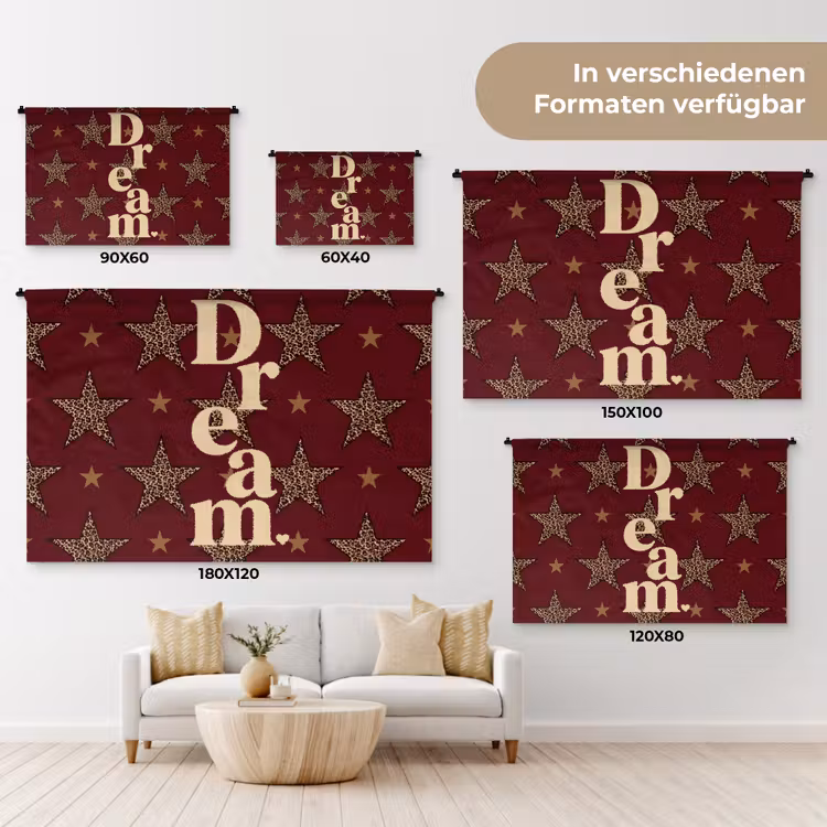 Sterren - Luipaardprint - Dream - Bordeaux Wandkleed katoen klein -tsfeer8_DE