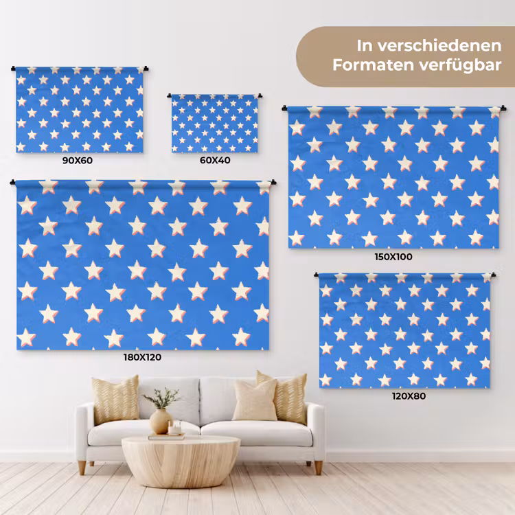 Sterren - Patroon - Blauw Wandkleed katoen klein 269 -tsfeer8_DE