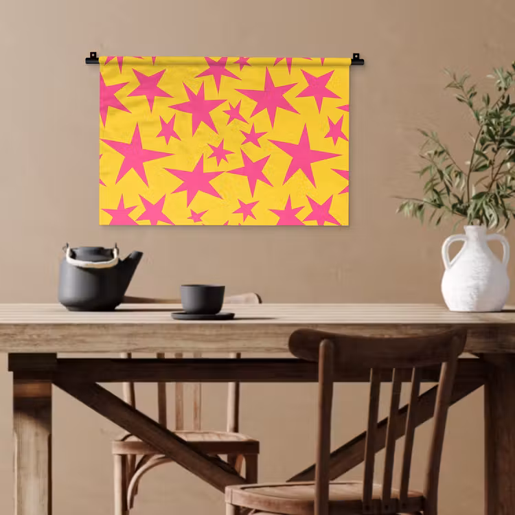 Sterren - Patroon - Roze - Geel Wandkleed katoen klein 269 -sfeer6