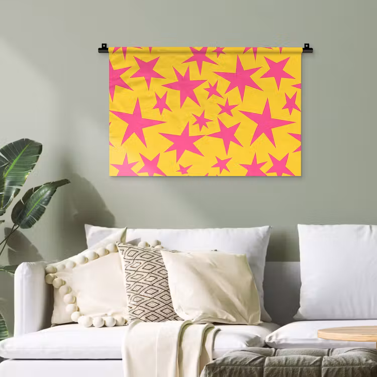 Sterren - Patroon - Roze - Geel Wandkleed katoen klein 269 -sfeer7